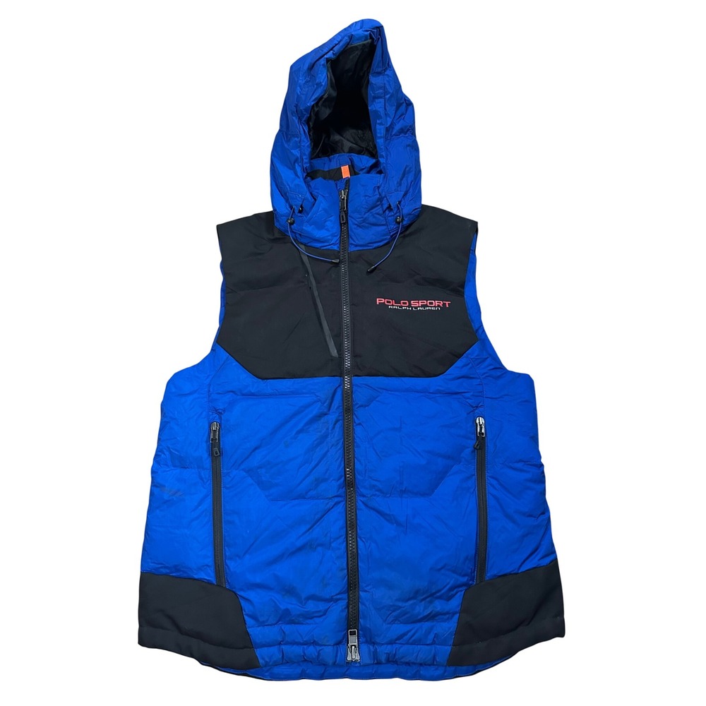 Polo Sport Ralph Lauren 650 Down Puffer Vest Hooded Blue Black Mens No Size Tag
